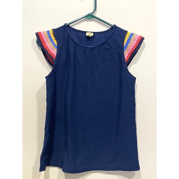 Crochet Boho Top Navy Blue 100% Cotton Peasant Size Small - Picture 1 of 5